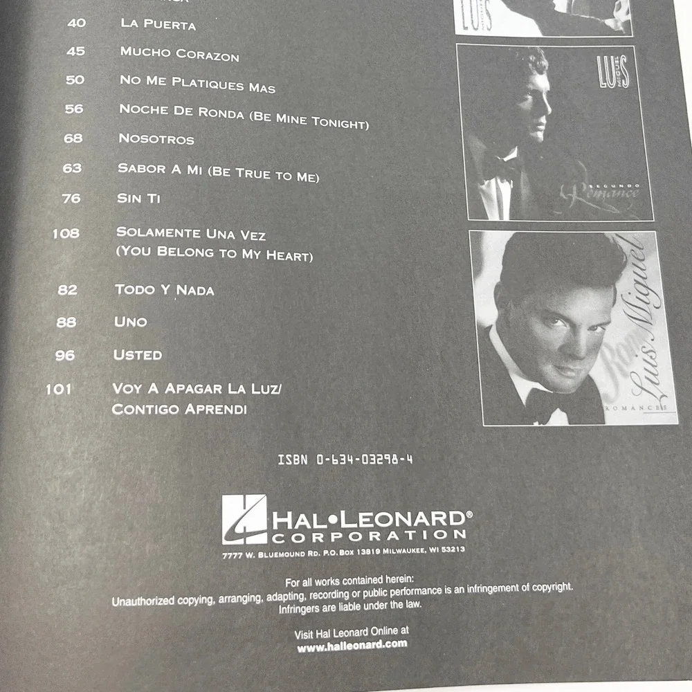Luis Miguel Selections for Piano Vocal Guitar Chords Latin Sheet Music Song Book